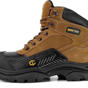 acata Waterproof Leather Soft/Steel Toe Work Boots For Men,Heavy Duty 6Inch Oil/Slip Resistant Rubber Outsole Comfortable Construction Industrial Safety Men’s Work Boots