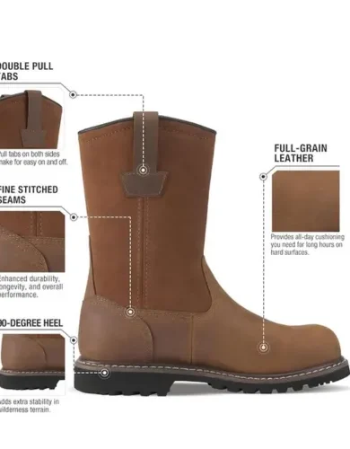 HISEA NINGO Steel Toe Work Boots for Men, Waterproof Slip on Wellington Boots with Full-grain Leather, Oil and Slip Resistant, Soft Toe Pull on Safety Boots for Men, for Construction Working Welding