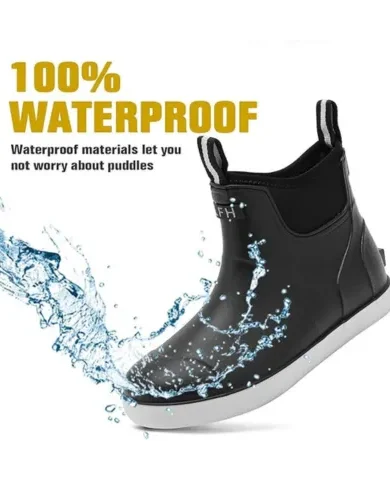 Men's Deck Boots, Waterproof Ankle Rain Boots Men Anti-Slip Traction, Outdoor Rubber Fishing Garden Boots High-Performance Shoes for Farming