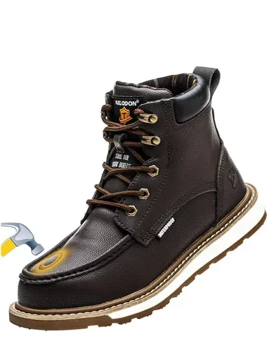 KELODON Waterproof Steel Toe Boots For Men-6" Leather Moc Toe Work Boots Mens Steel Toe Shoes Indestructible Non Slip Resistant Construction Safety Boot