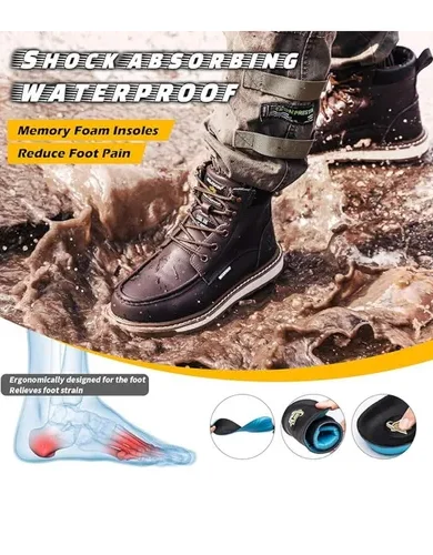 KELODON Waterproof Steel Toe Boots For Men-6" Leather Moc Toe Work Boots Mens Steel Toe Shoes Indestructible Non Slip Resistant Construction Safety Boot
