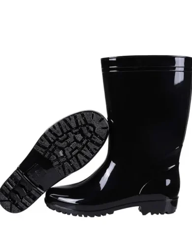 Men's Mid-calf Rain Boots Waterproof Anti-Slip Black PVC Adult Outdoor Work Rubber Boots