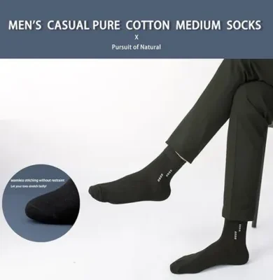 infino 5 Pairs Men's 100% Cotton Crew Socks: Mid-Calf, Dress Socks, Moisture Wicking, Suitable for All Seasons, Striped Pattern in a Variety of Colors for Business Casual Wear
