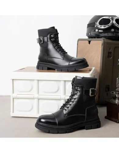 Jousen Men's Boots Mens Combat Boots Lace up Zipper Motorcycle Boots for Men