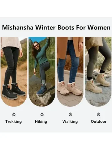 Mishansha Snow Boots for Women – Waterproof Winter Hiking Boots with Warm Fur Lining, Anti-Slip Sole, Insulated Outdoor Cold Weather Booties