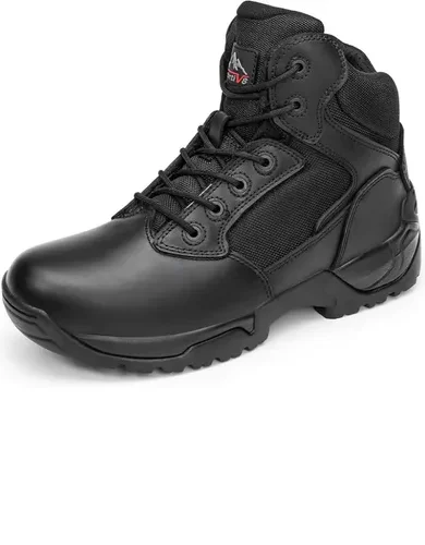 NORTIV 8 Mens Military Tactical Work Boots Side Zip Outdoor Hiking Leather Motorcycle Combat Boots