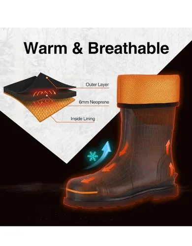 TIDEWE Rubber Work Boot for Men with Steel Toe & Shank, Waterproof Anti Slip Hunting Boot, 6mm Neoprene Hunting Boot for Manufacturing, Construction, Farming, Black,Brown