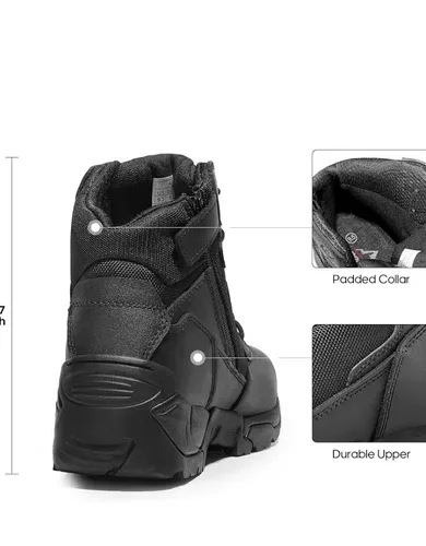 NORTIV 8 Mens Military Tactical Work Boots Side Zip Outdoor Hiking Leather Motorcycle Combat Boots