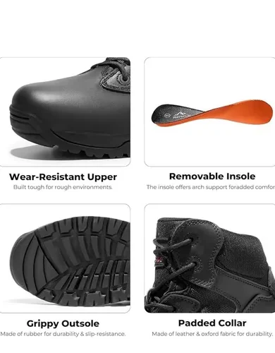 NORTIV 8 Mens Military Tactical Work Boots Side Zip Outdoor Hiking Leather Motorcycle Combat Boots