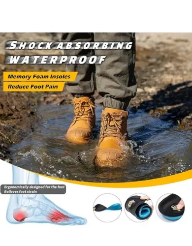 KELODON Waterproof Steel Toe Boots For Men 6 Inch Leather Steel Toe Shoes Non Slip Resistant Safety Work Boots Indestructible Lightweight Construction Boot