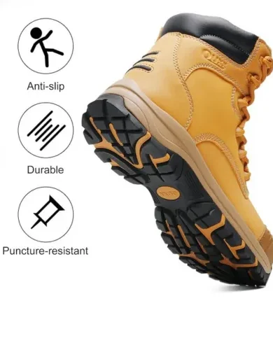 Waterproof Steel Toe Work Boots for Men, 7 inch Safety Boots with Side Zipper, ASTM F2413-18 Rated, Slip Resistant Rubber Sole, Puncture-Proof Kevlar Midsole Construction Boots