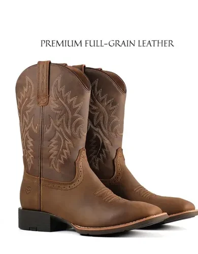 SUREWAY Cowboy Boots For Men - Mens Square Toe Western Boot,Oil/Slip Resistant,Durable Fashionable Classic Pull on 10 Inch Boots Mid Calf Wellington Boots