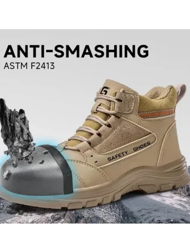 Steel Toe Work Boots for Men - High Top Puncture Resistant Safety Boots - Industrial Boot for Worker - Comfortable Work Boot for Construction
