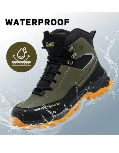 Work Boots for Men,Lightweight Breathable High Top Steel Toe Boots,Unbreakable Steel Toe Shoes,Non Slip Safety Work