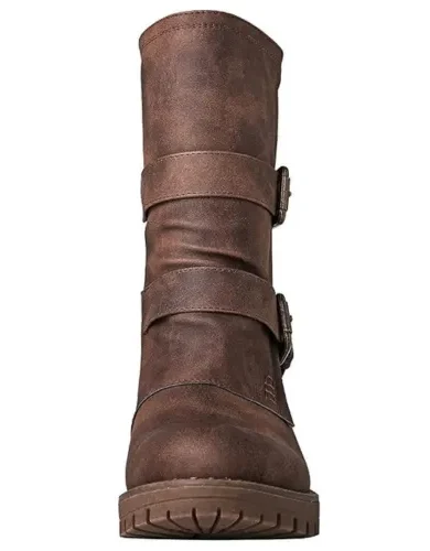 GLOBALWIN Lace up Mid Calf Motorcycle Fashion Festival Boots Combat Riding Military Boots for Women