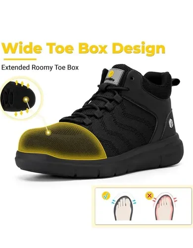 FitVille Extra Wide Work Boots for Men Composite Steel Toe Safety Boots High Top Work Shoes for Men