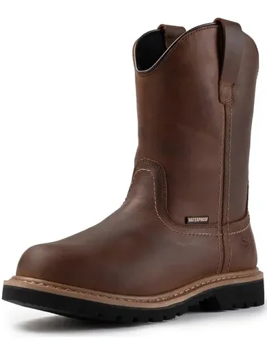 SUREWAY 10in Mens Soft/Steel Toe Waterproof Wellington Work Boot,Heavy Duty Pull On Leather Work Boots,GoodyearWelted,Full Grain Leather,Industrial Safety boot Classic Cowboy Boot,EH Rated