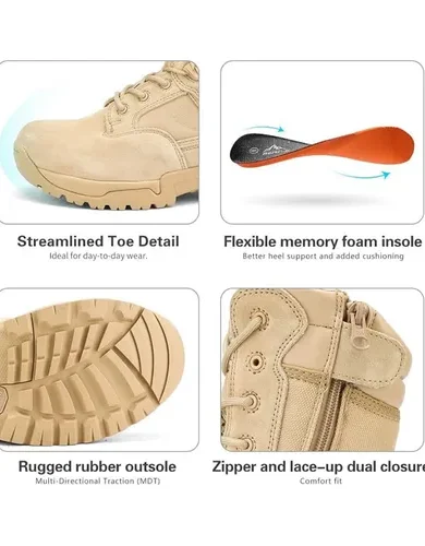 NORTIV 8 Mens Military Tactical Work Boots Hiking Side Zip Leather Outdoor Motorcycle Combat Boots Response