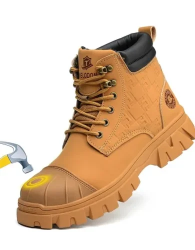 KELODON Waterproof Steel Toe Boots For Men 6 Inch Leather Steel Toe Shoes Non Slip Resistant Safety Work Boots Indestructible Lightweight Construction Boot