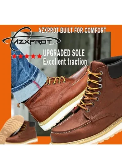 Work Boots for Men, 6" Soft Toe Wedge Sole Waterproof Safety Boots, Comfortable Construction Work Safety Shoes