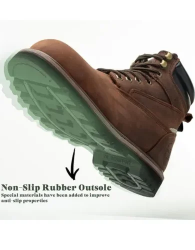 Steel Toe Work Boots for Men 6 Inch Waterproof Non Slip Rubber Comfort Leather Safety Durable Industrial Construction Boots