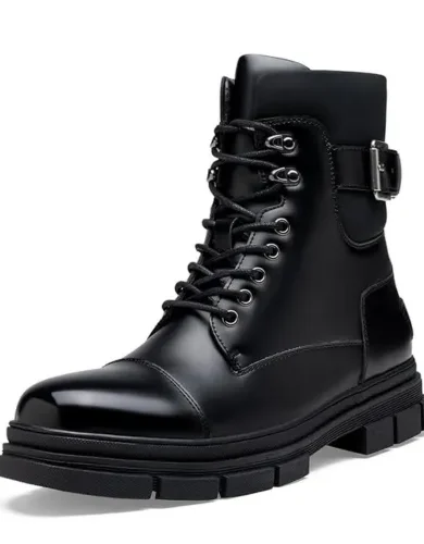 Jousen Men's Boots Mens Combat Boots Lace up Zipper Motorcycle Boots for Men