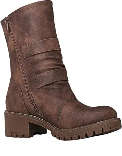 GLOBALWIN Lace up Mid Calf Motorcycle Fashion Festival Boots Combat Riding Military Boots for Women