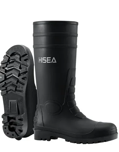 HISEA Men's Steel Toe Rain Boots PVC Rubber Boots, Waterproof Garden Fishing Outdoor Work Boots, Durable Slip Resistant Knee Boots for Agriculture and Industrial Working