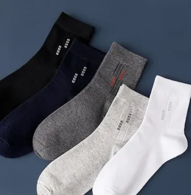 infino 5 Pairs Men's 100% Cotton Crew Socks: Mid-Calf, Dress Socks, Moisture Wicking, Suitable for All Seasons, Striped Pattern in a Variety of Colors for Business Casual Wear