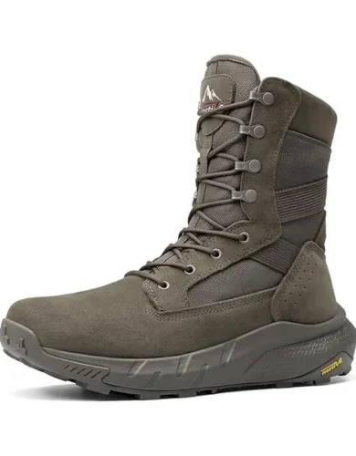 NORTIV 8 Men's Breathable Tactical Military Work Boots Side Zipper Leather Lightweight Hiking Motorcycle Combat Boots 8 Inches Peakforce