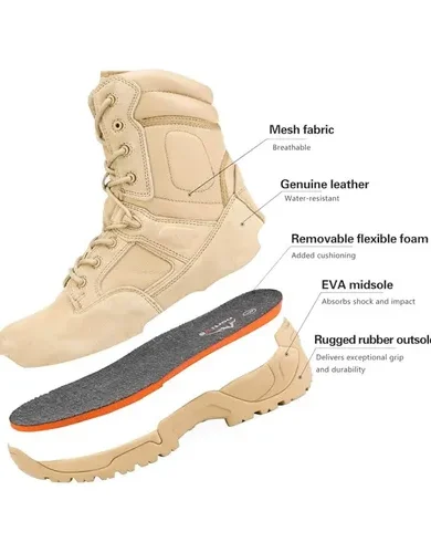 NORTIV 8 Mens Military Tactical Work Boots Hiking Side Zip Leather Outdoor Motorcycle Combat Boots Response