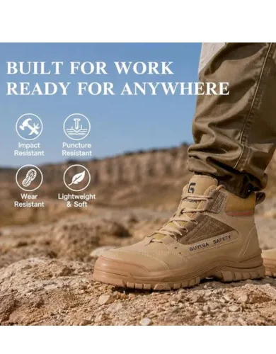 GUSAYEX Steel Toe Boots for Men Puncture Resistant Safety Work Boots with Kevlar Midsole Industrial Lightweight Men's Work & Utility Protective Shoes for Construction Warehouse Factory