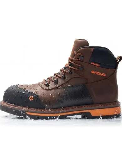 SUREWAY Soft Toe Heavy Duty Waterproof Work Boot, Men’s 6" Welt Oil/Slip Resistant Dual-Density Comfortable Outsole Leather Construction Industrial Safety Lace Up Work Boots - Brown