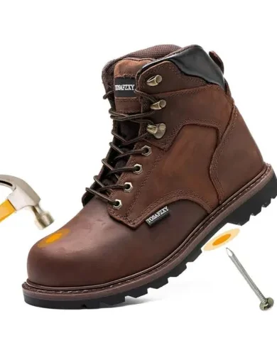 Work Safety Boots for Men Durable Crazy-Horse Leather Indestructible Steel Toe Waterproof and Non-Slip Better Warmth Men Work Shoes