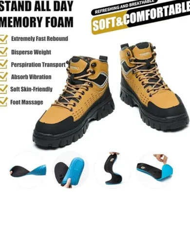 Steel Toe Work Boots For Men 6" Waterproof Safety Boots Indestructible Industrial Boot Mens Steel Toe Shoes Botas De Trabajo