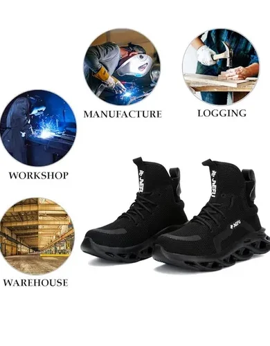 XUNRUO Work Safety Boots for Men and Women Steel Toe Lightweight Breathable Pull on Construction Boots