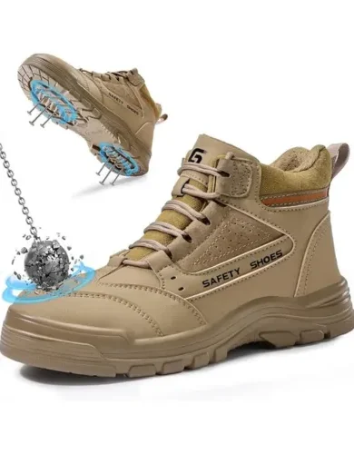 Steel Toe Work Boots for Men - High Top Puncture Resistant Safety Boots - Industrial Boot for Worker - Comfortable Work Boot for Construction