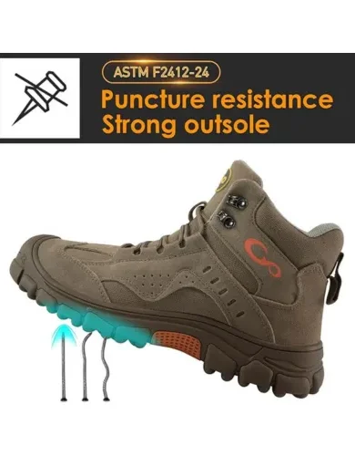 Work Boots for Men Steel Toe - ASTM F2412-24 Construction Footwear Slip Resistant Comfortable Breathable Durable Safety Boot