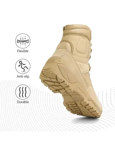 NORTIV 8 Mens Military Tactical Work Boots Hiking Side Zip Leather Outdoor Motorcycle Combat Boots Response