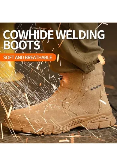 Work Boots for Men Slip On Welding Boots for Men Indestructible Steel Toe Boots Men's Steel Toe Shoes Fireproof Safety Toe Shoes Construction Boots for Welder Men's Work Shoes.