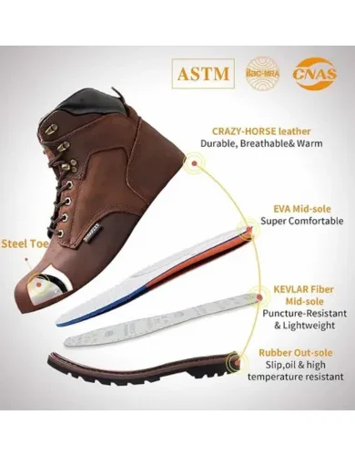 Work Safety Boots for Men Durable Crazy-Horse Leather Indestructible Steel Toe Waterproof and Non-Slip Better Warmth Men Work Shoes