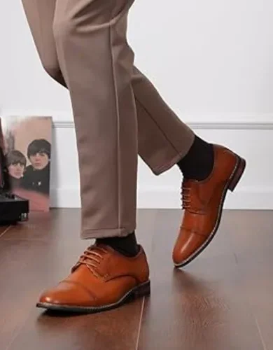 Vostey Men's Dress Shoes Classic Formal Business Cap Toe Wingtip Oxfords Lace Up Derby Shoes