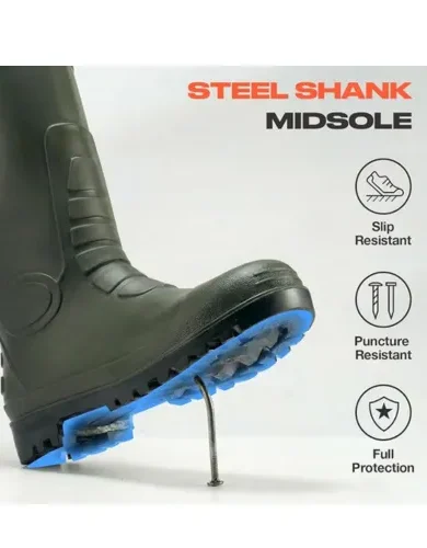 HISEA Men's Rain Boots with Steel Shank, Waterproof Rubber Boots Seamless PVC Rainboots Durable Protective Footwear Outdoor Work Boots Garden Fishing Tall Knee Boot