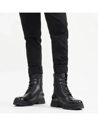 Jousen Men's Boots Mens Combat Boots Lace up Zipper Motorcycle Boots for Men