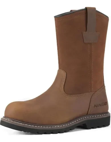 HISEA NINGO Steel Toe Work Boots for Men, Waterproof Slip on Wellington Boots with Full-grain Leather, Oil and Slip Resistant, Soft Toe Pull on Safety Boots for Men, for Construction Working Welding